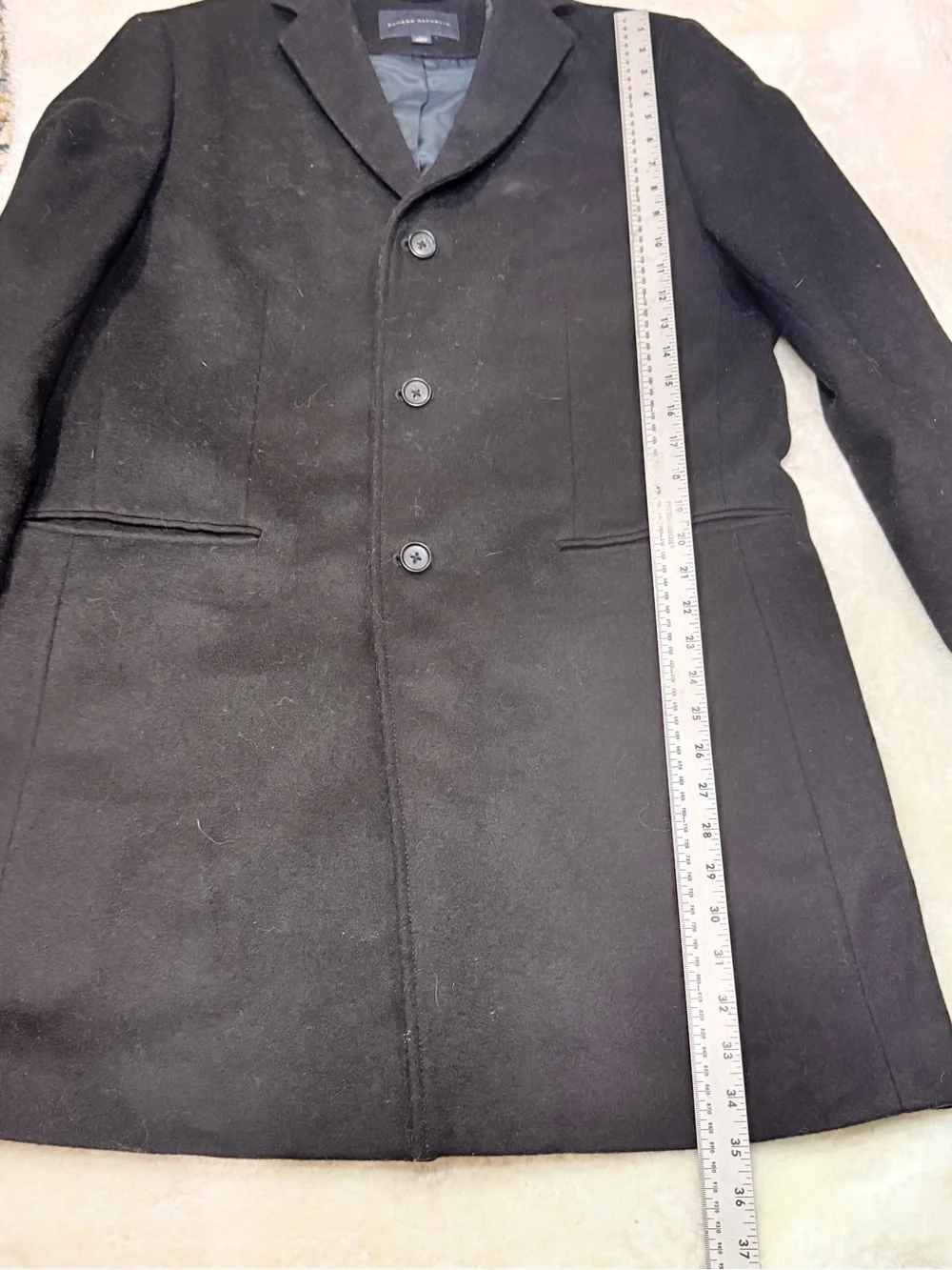 Banana Republic black single-breasted wool-blend topcoat jacket men size L